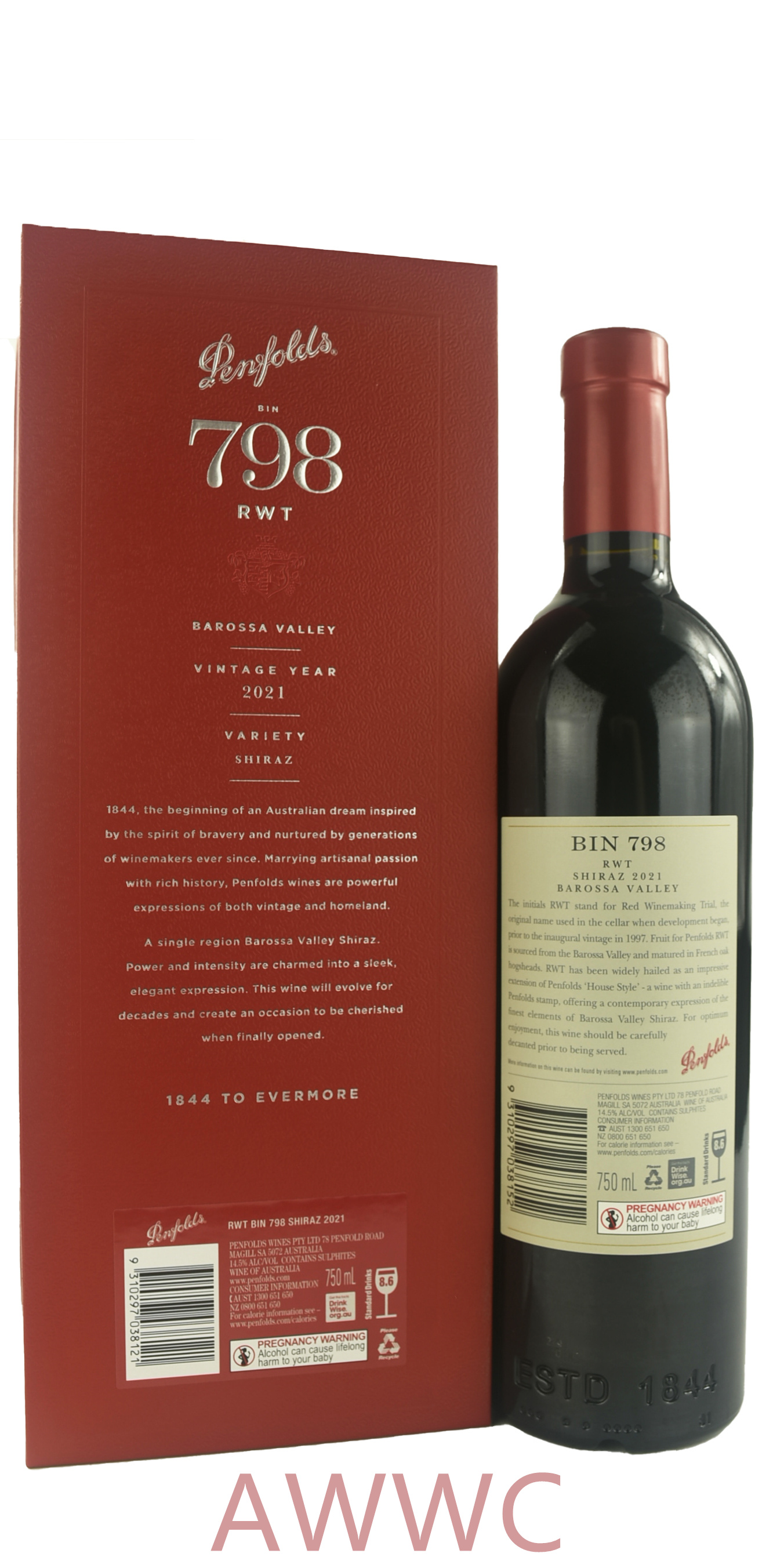 奔富 RWT  (Bin 798）設拉子 2022（木塞) 禮盒