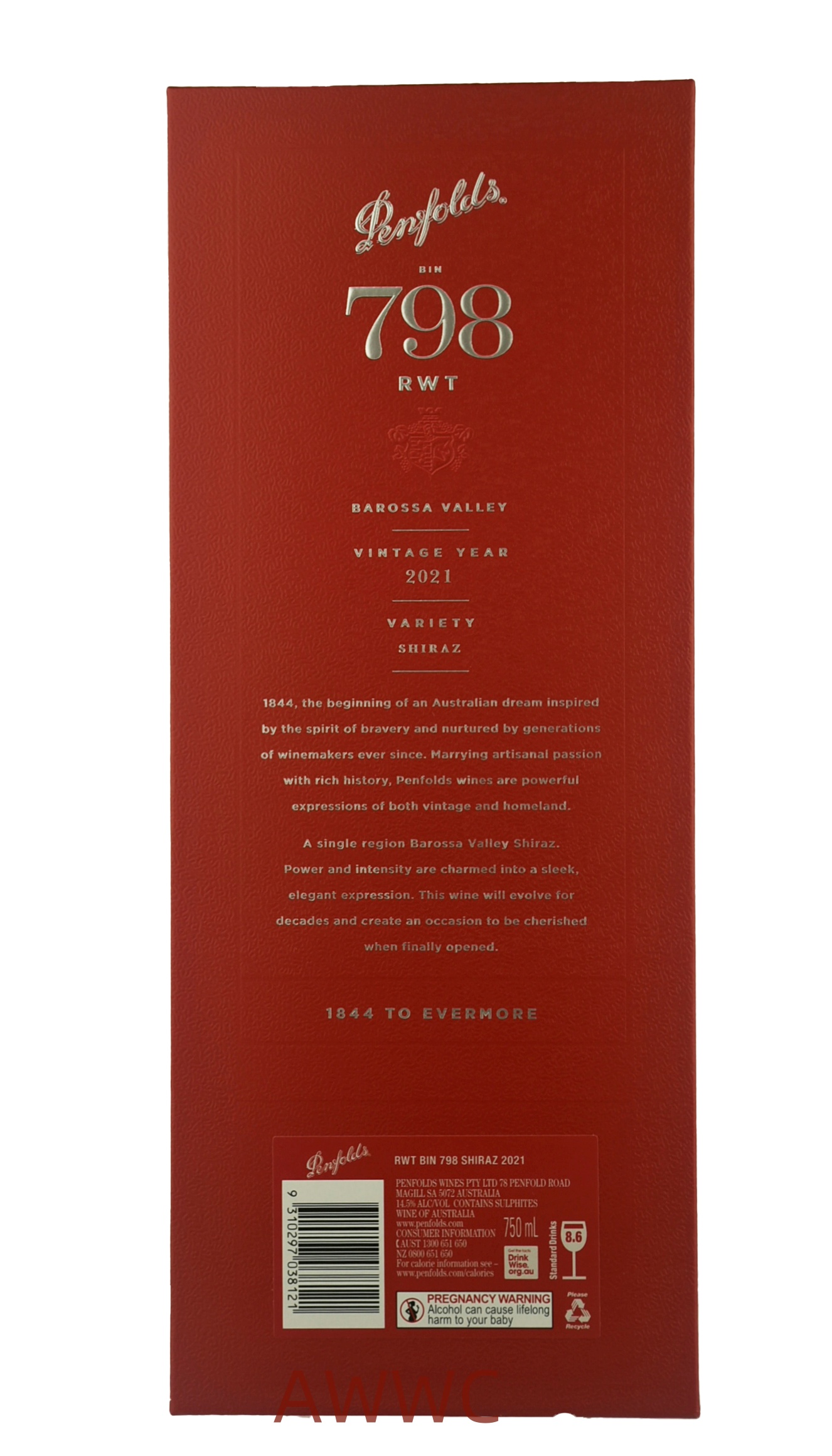 奔富 RWT  (Bin 798）設拉子 2022（木塞) 禮盒