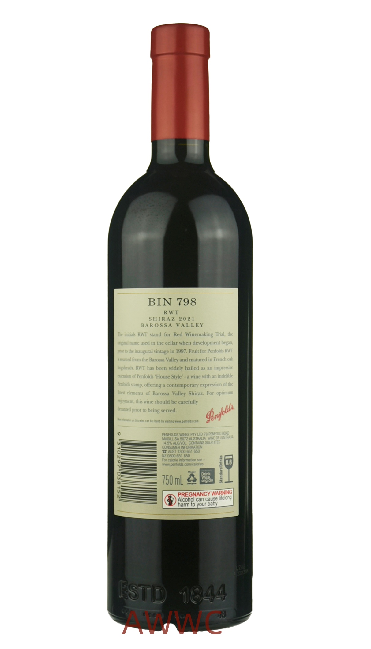 奔富 RWT  (Bin 798）設拉子 2022（木塞) 禮盒